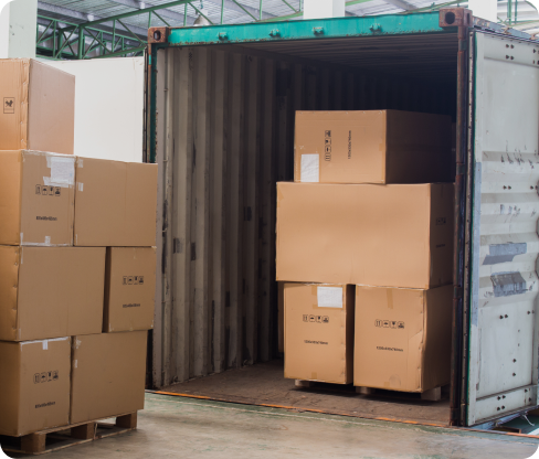 Boxes stacked in a shipping container