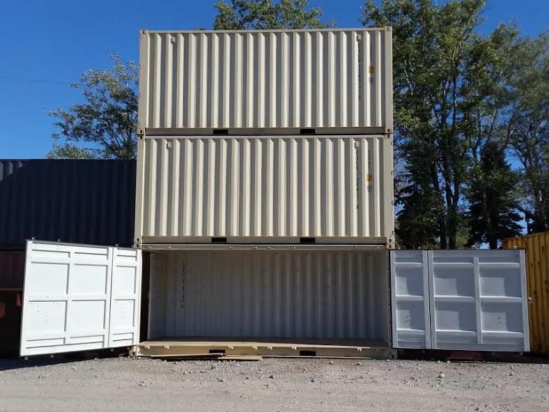 Open-side shipping container with its side doors folded open
