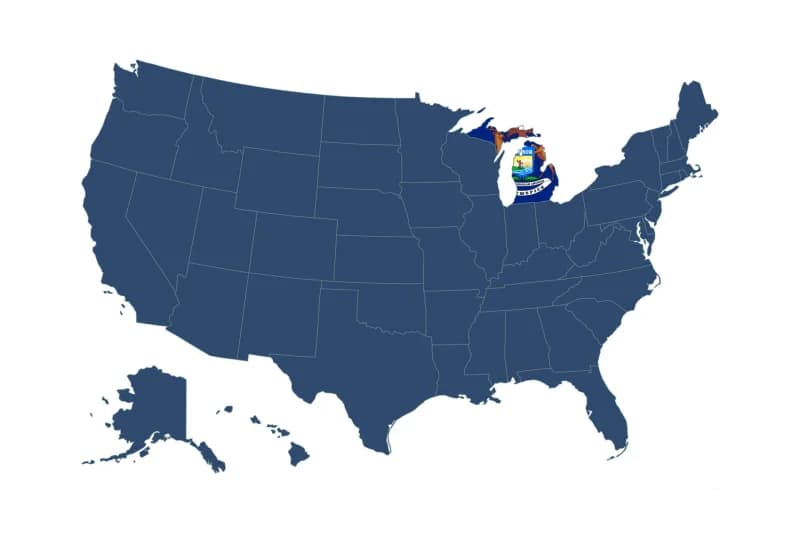 Map of the United States with Michigan highlighted