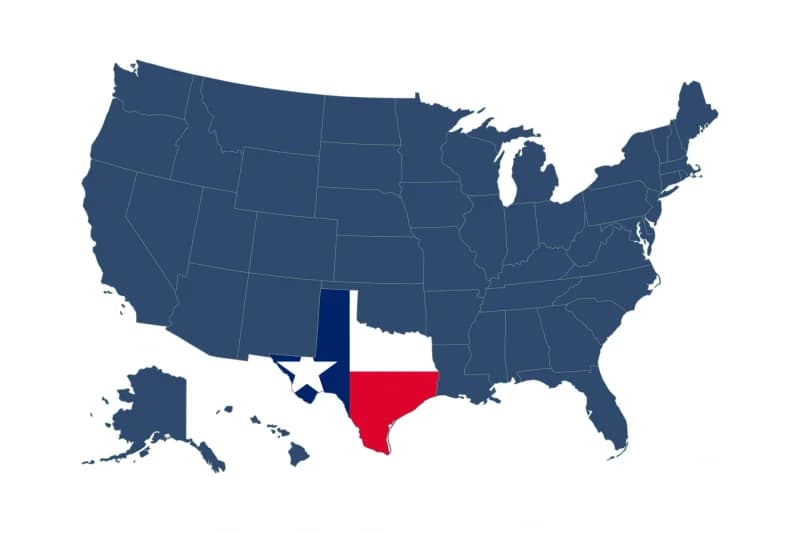 Map of the United States with Texas highlighted