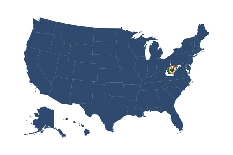 Map of the United States with West Virginia highlighted