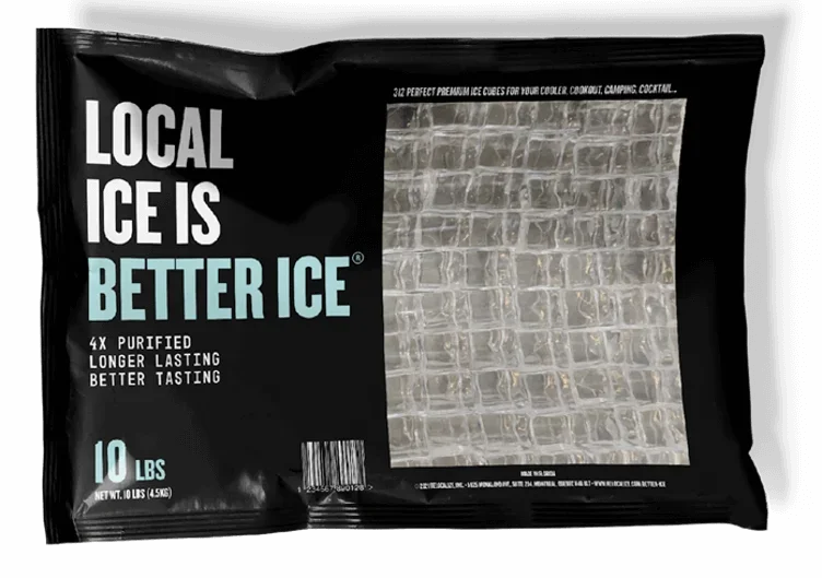 A packet of Relocalize, shipping container-made ice