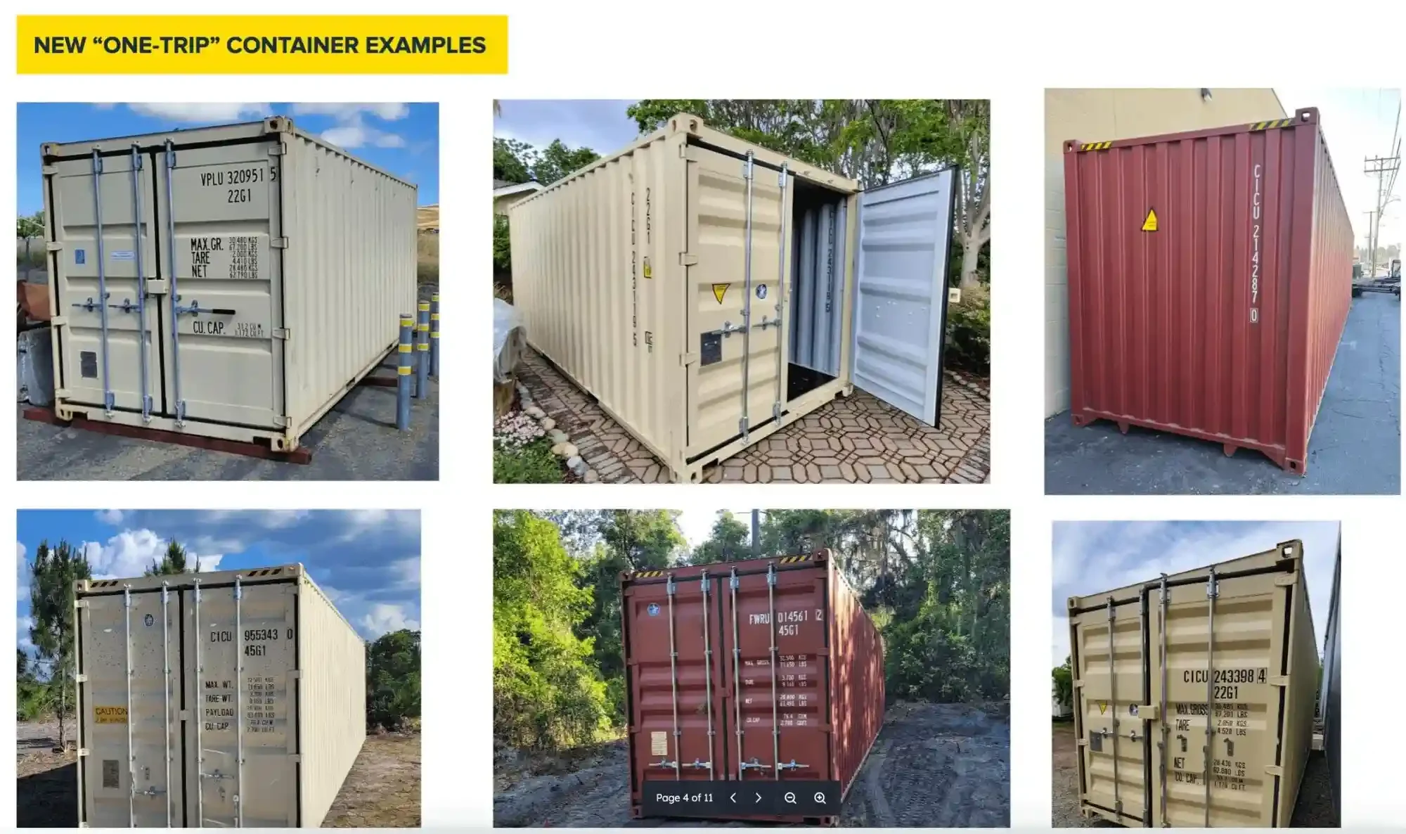 Photos of new one-trip shipping containers